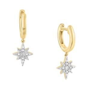 EFFY ENY 14K Goldplated SS & 0.09 TCW Diamond North Star Drop Earrings NWT